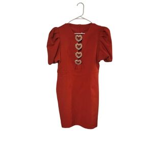 Red Mini Dress With Heart Stone Accent Pins Size XL